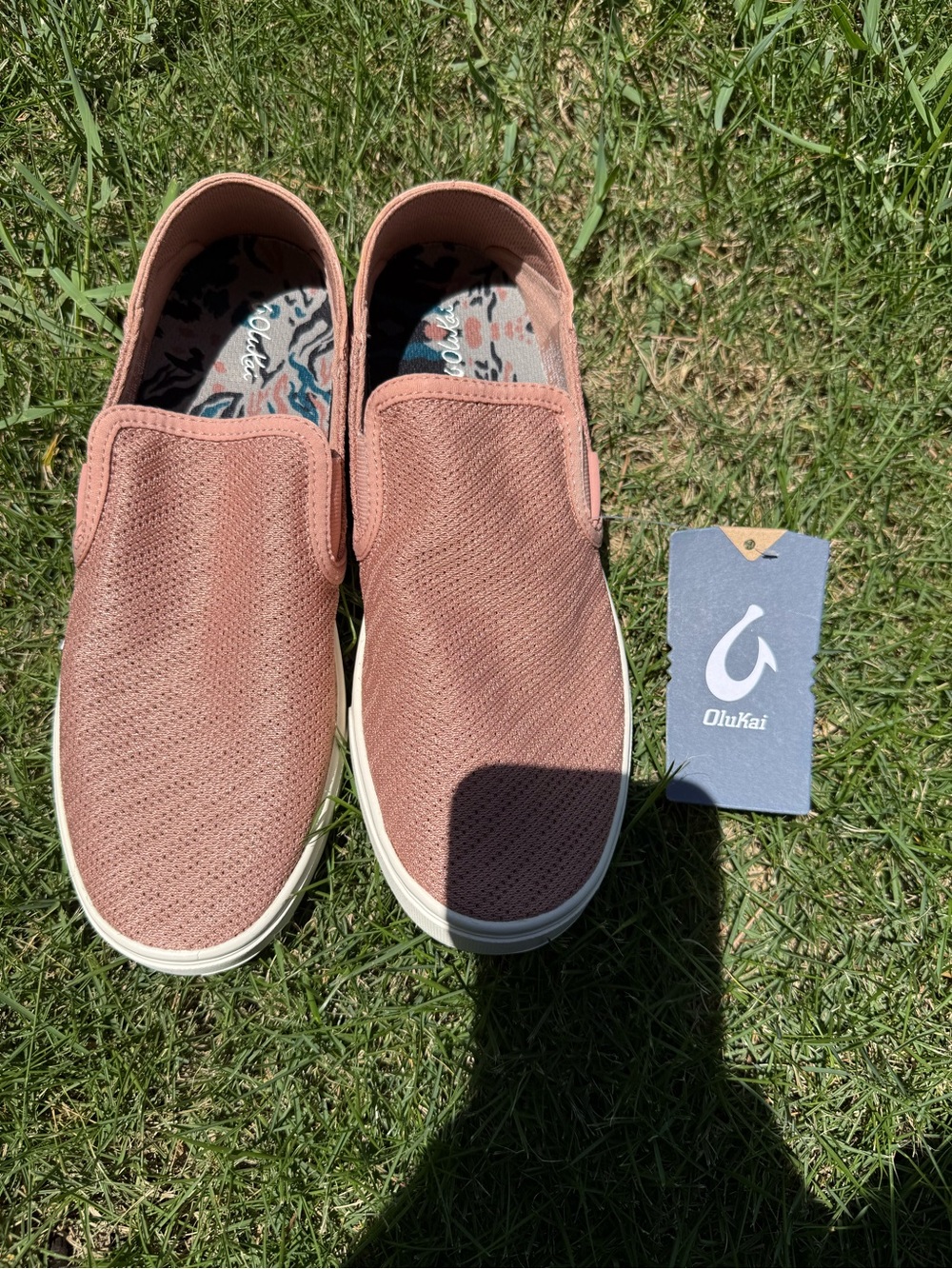 OluKai Knit Slip-On Sneakers in Dusty Pink with White Sole